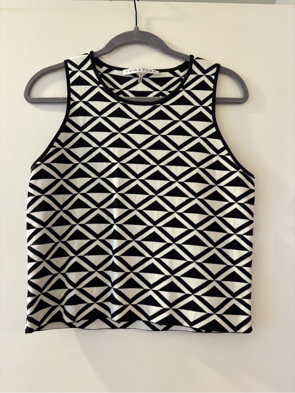 Trina Turk Black & White Geometric Sleeveless Knit Tank